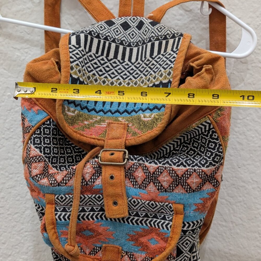 Boho Aztec hippie backpack with drawstring buckles, woven tribal‎ hippie - Picture 5 of 7